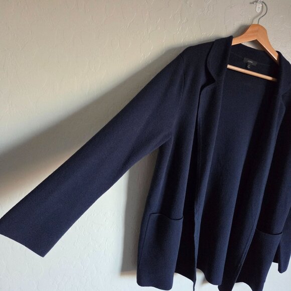J.Crew Eloise Merino Wool Blend Sweater Blazer Blue Womens Small Open Front Knit - Picture 6 of 11